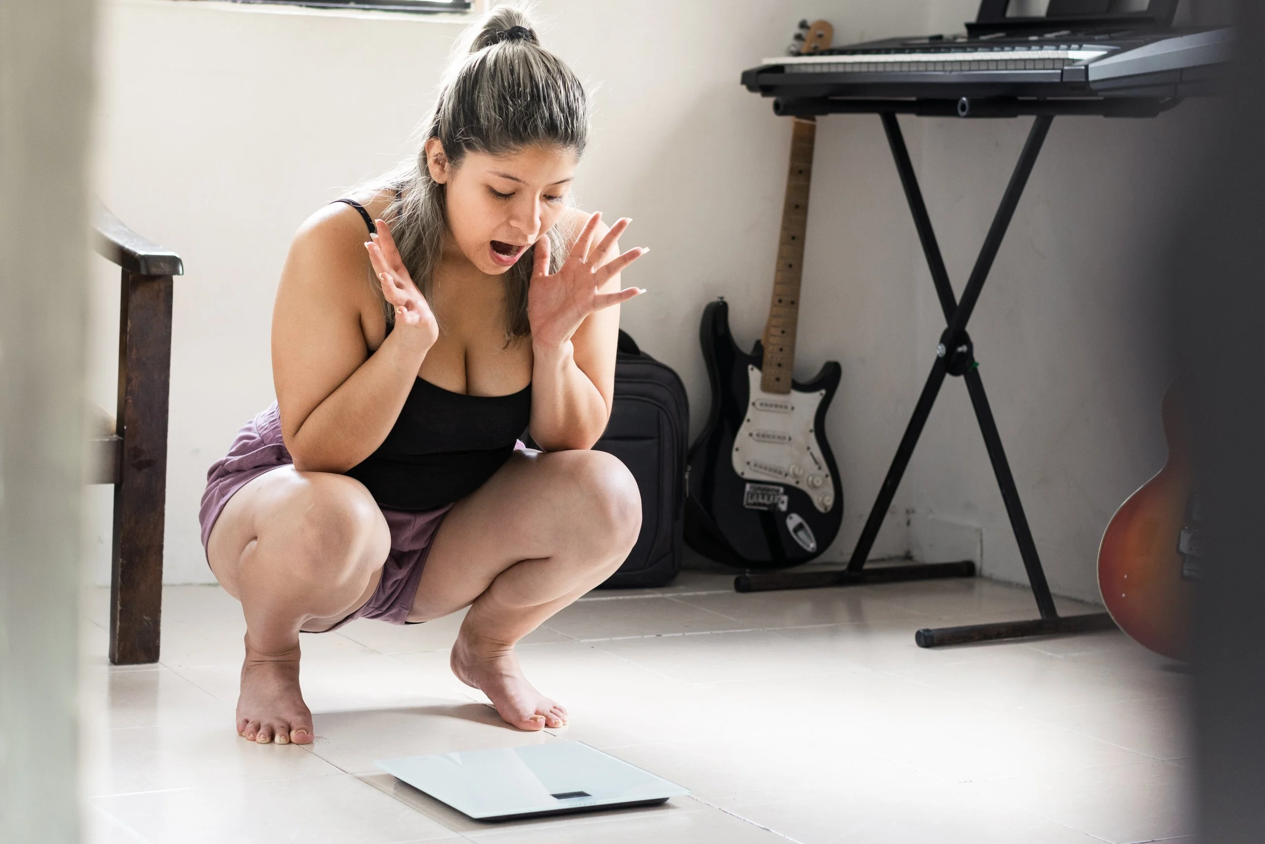 Overweight woman experiencing challenges with weight gain