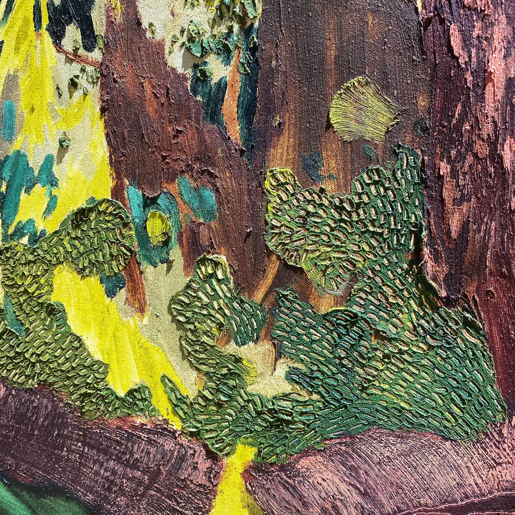 Michael Nauert's Abstract Nature Painting with thick paint and bright colors made in Big Sur, California
