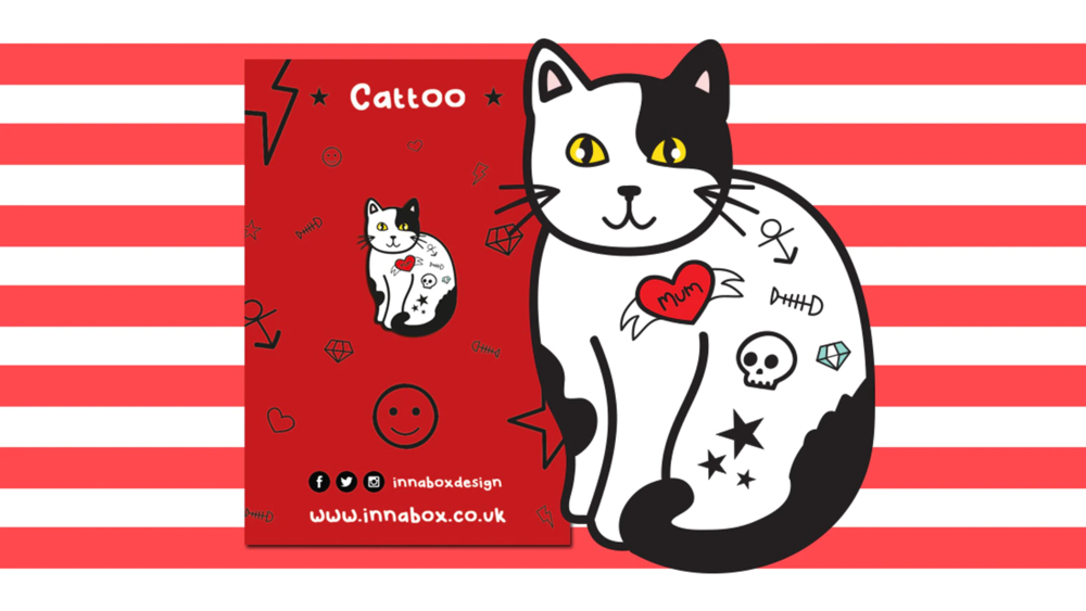 cat with tattoos enamel pin cattoo enamel pin witty backing card.png