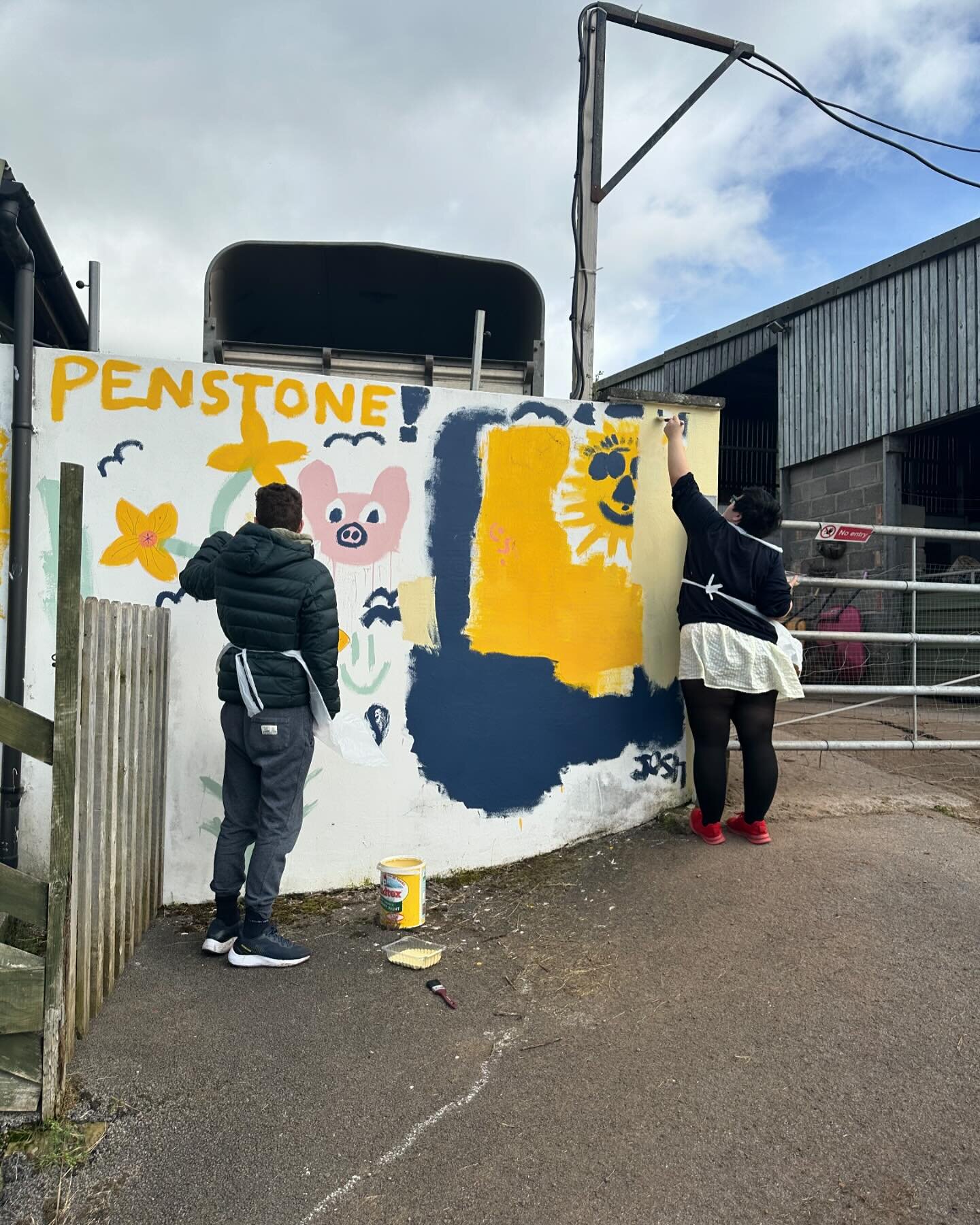 Saying goodbye to our old mural 👋🏻 we&rsquo;ve had a window of sunshine this morning on the farm so have seized the opportunity to paint over our existing mural. Lavender Adults have been working really hard on planning their next mural so WATCH TH