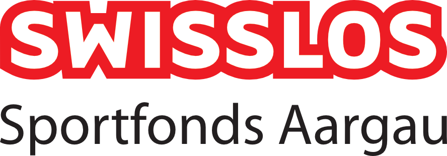 Logo von Swisslos Sportfonds Aargau, rote und schwarze Schrift auf weißem Hintergrund.