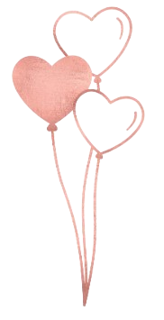 Three heart-shaped balloons, pink and outlined in a darker color, floating with strings hanging down.