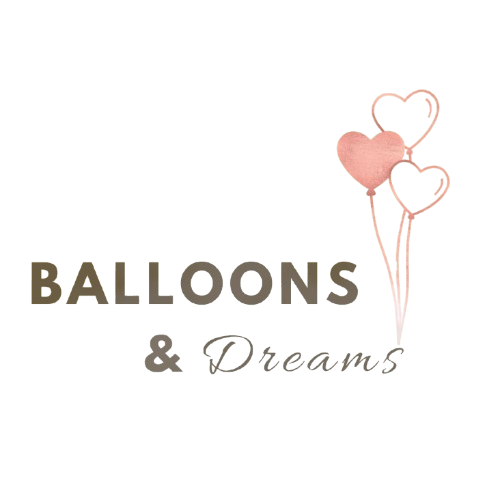 Colorful graphic with the text 'BALLOONS & Dreams' and illustrated heart-shaped balloons