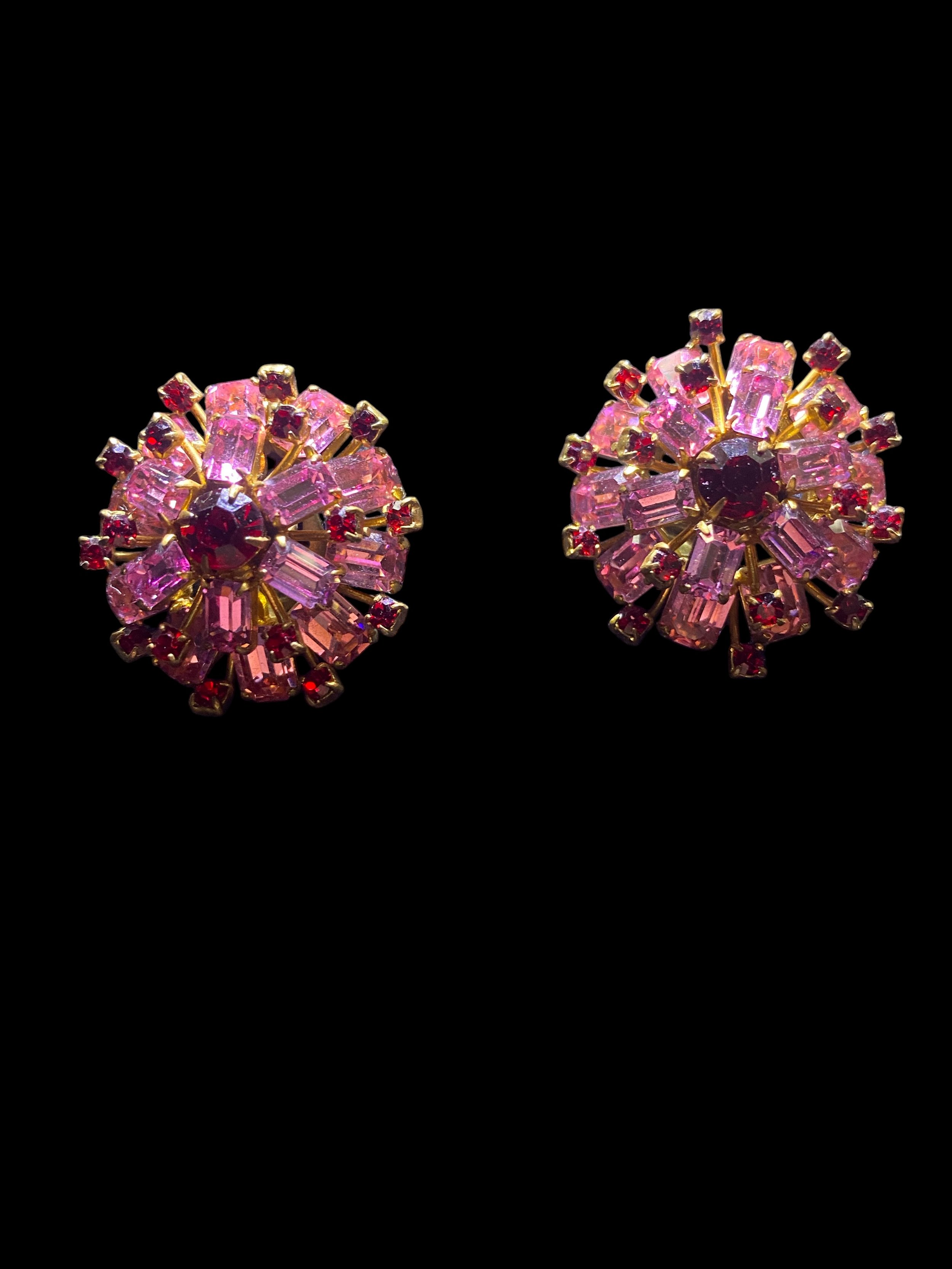 Vintage clip Pink AB Rhinestone Earrings