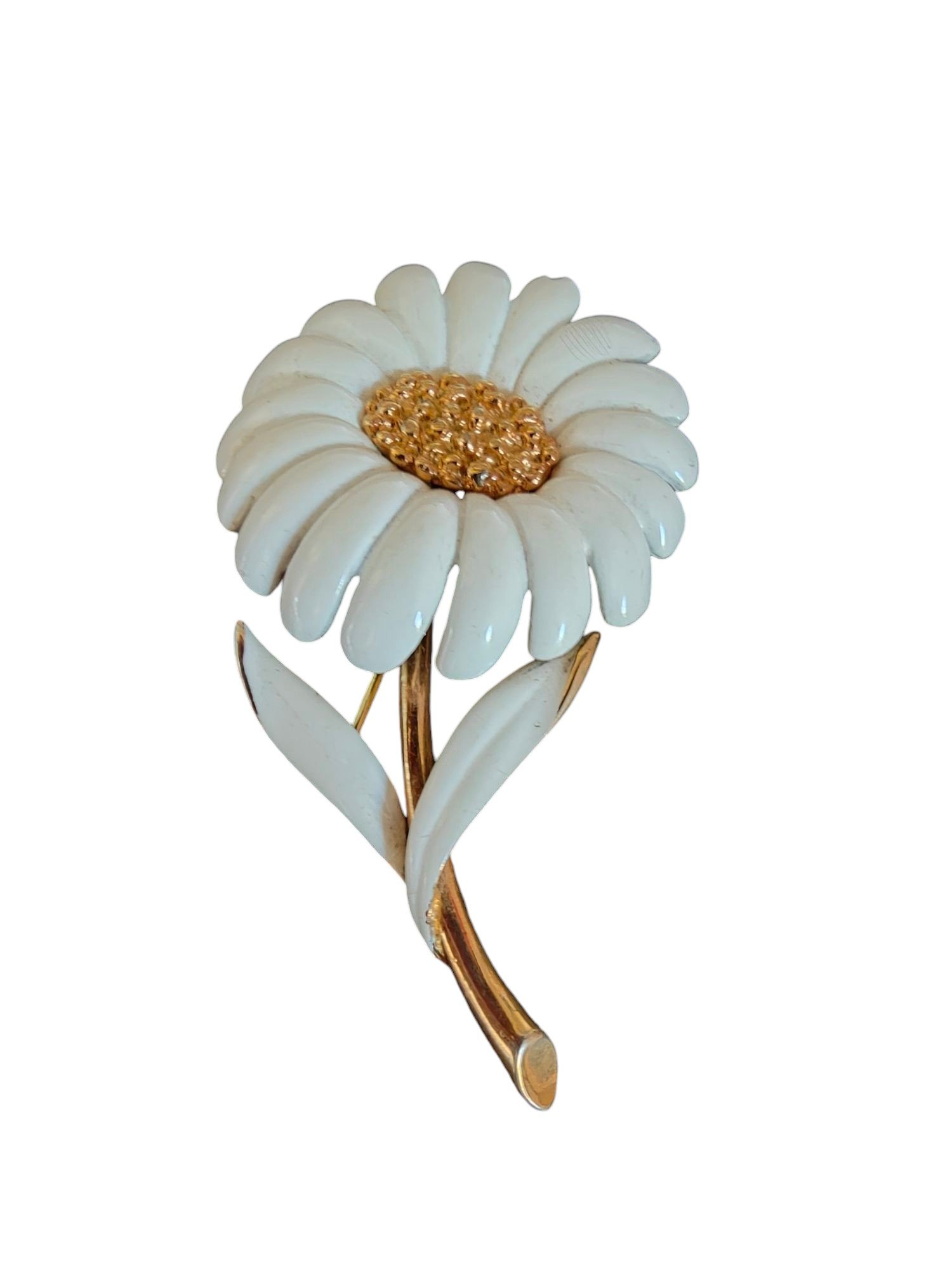 Monet flower brooch small white petals painted in enamel