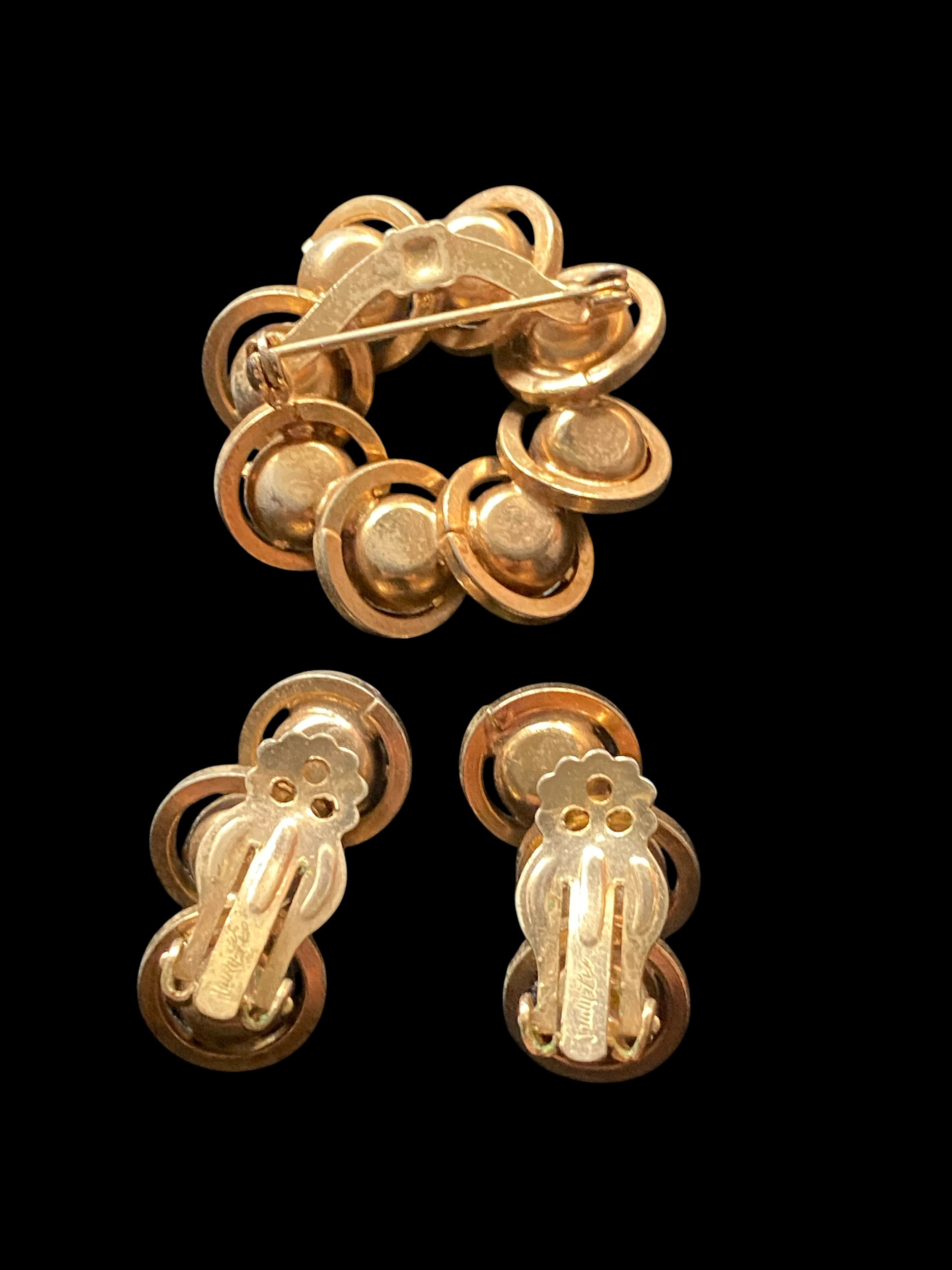 Judy Lee Gold Tone Clear Rhinestones Brooch and Earrings