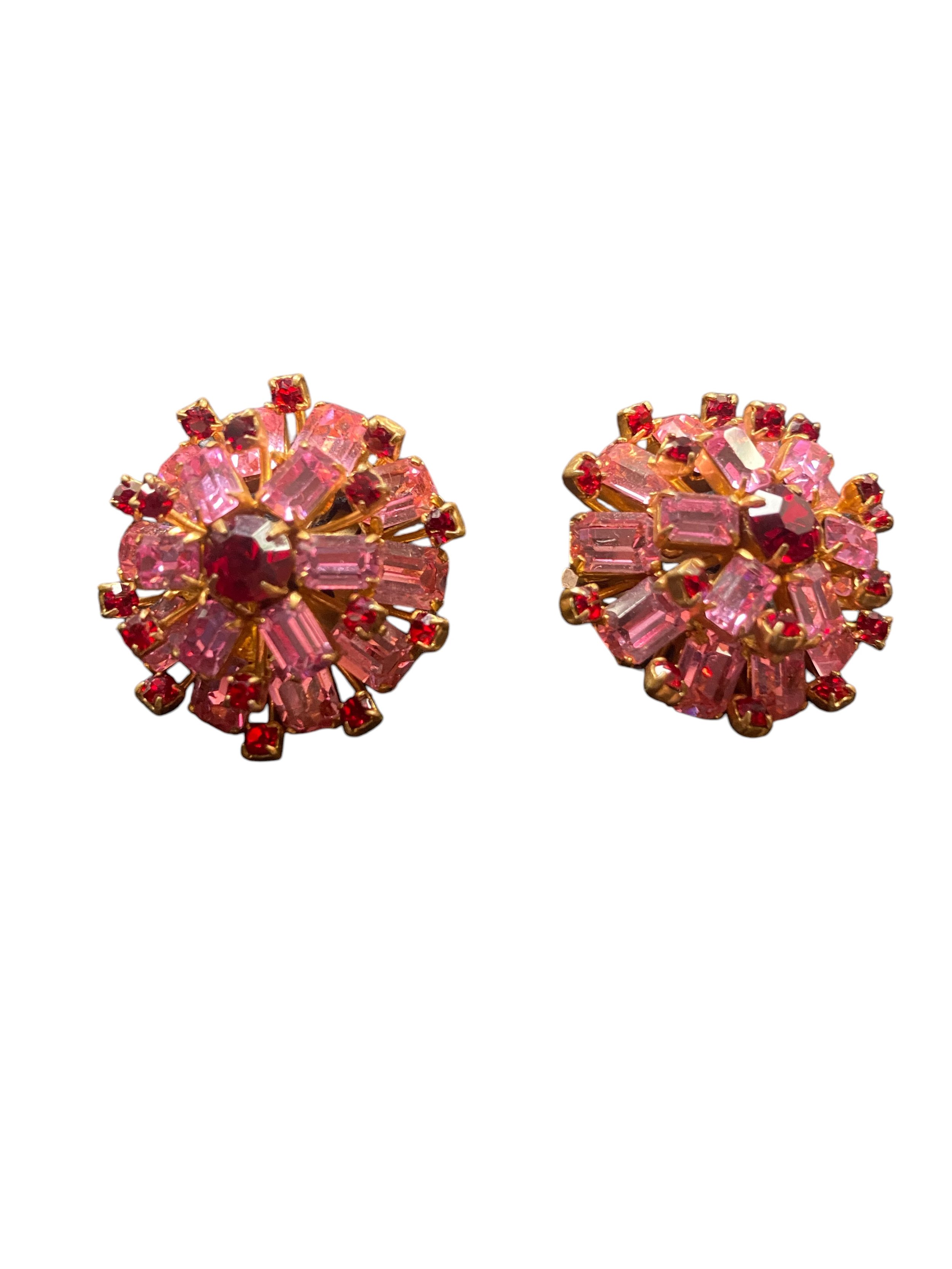 Vintage clip Pink AB Rhinestone Earrings
