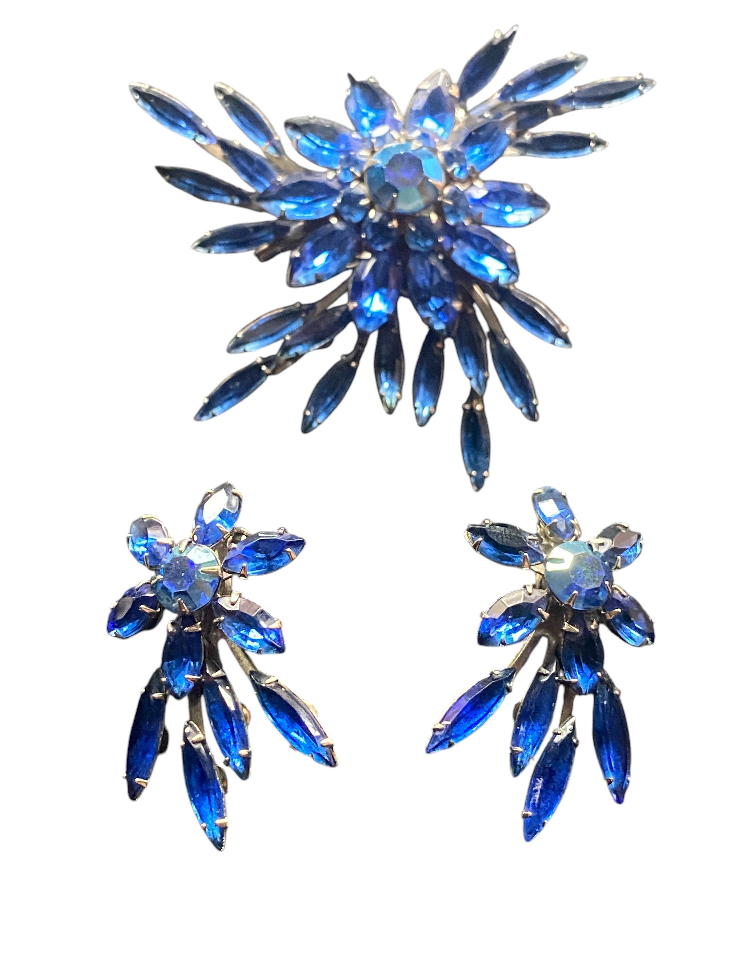 Judy Lee Blue Brooch Clip on Earring Set