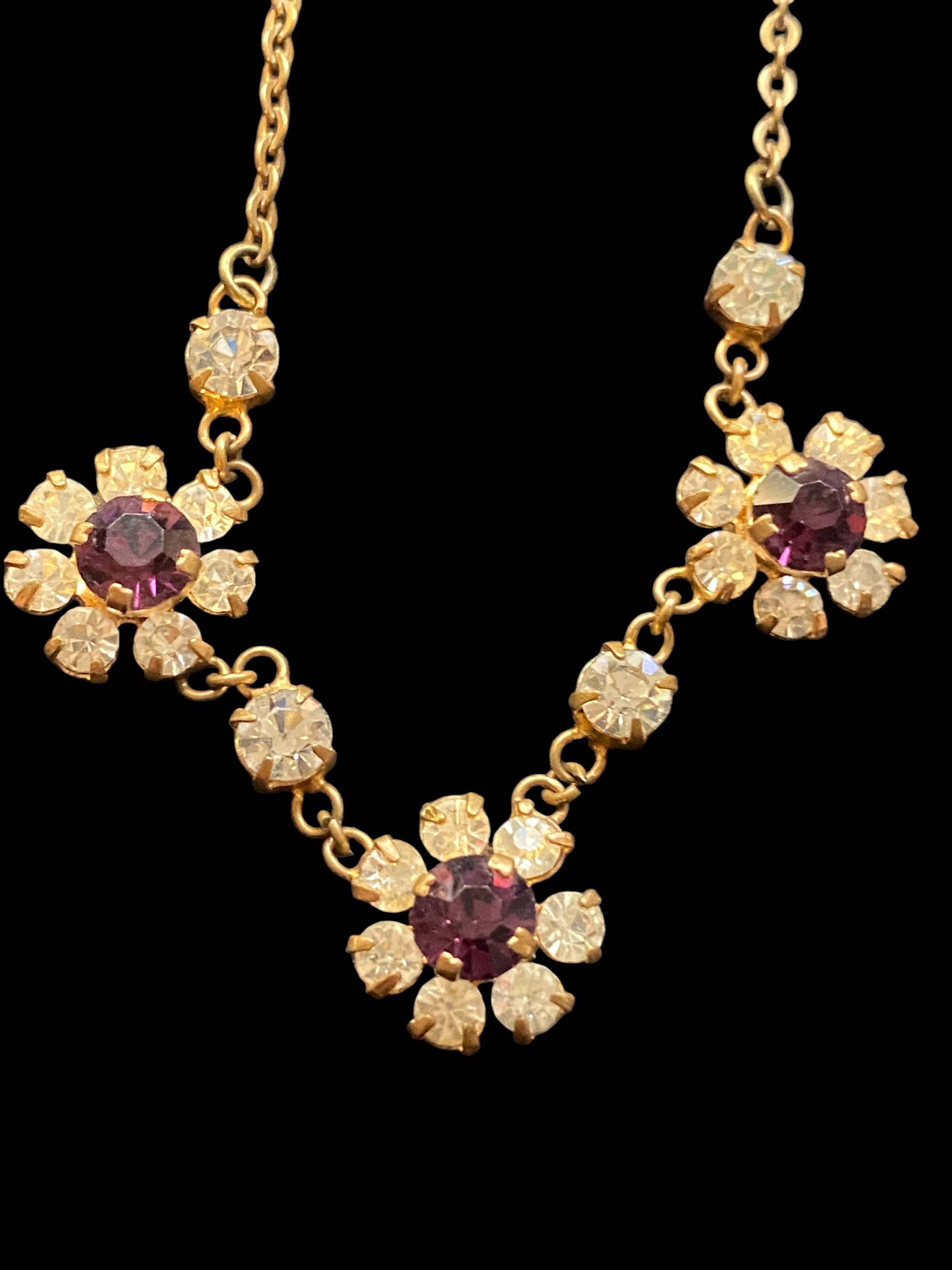 Vintage delicate purple flower necklace and earing set