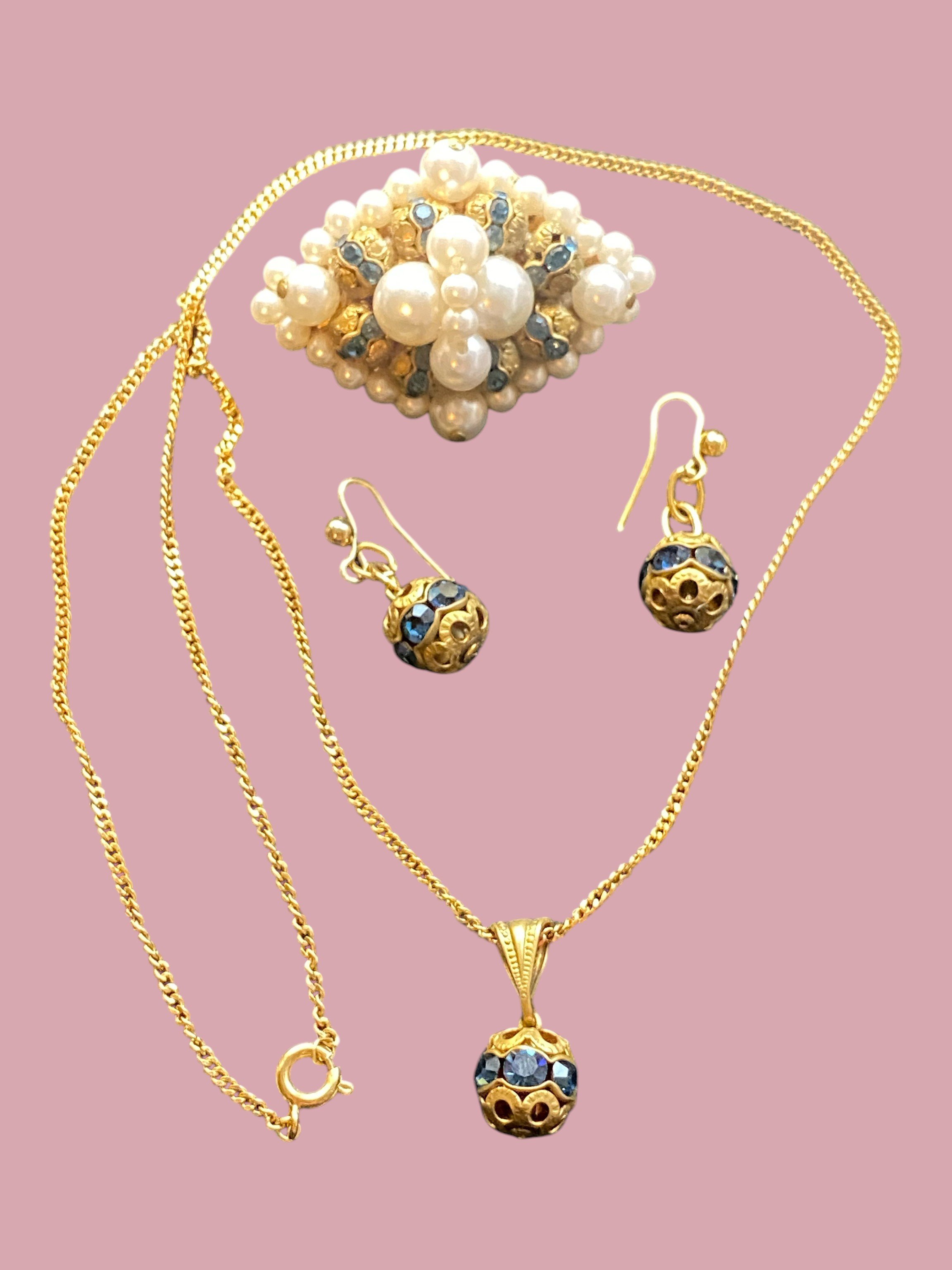Vintage filigree blue ball necklace set