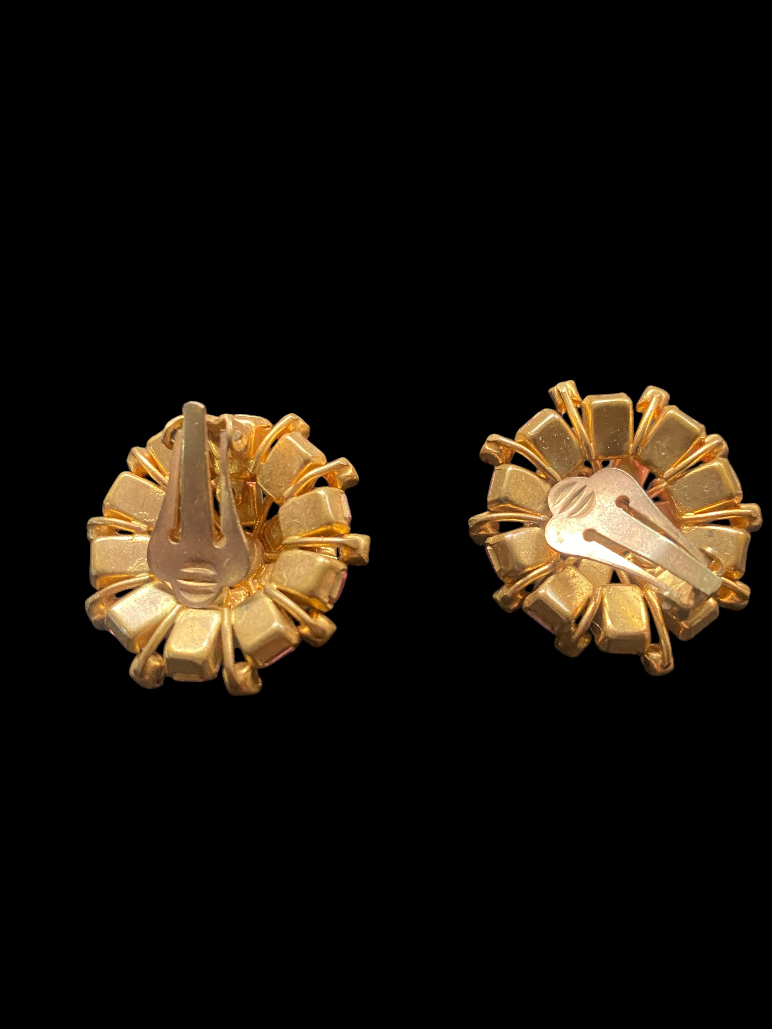 Vintage clip Pink AB Rhinestone Earrings