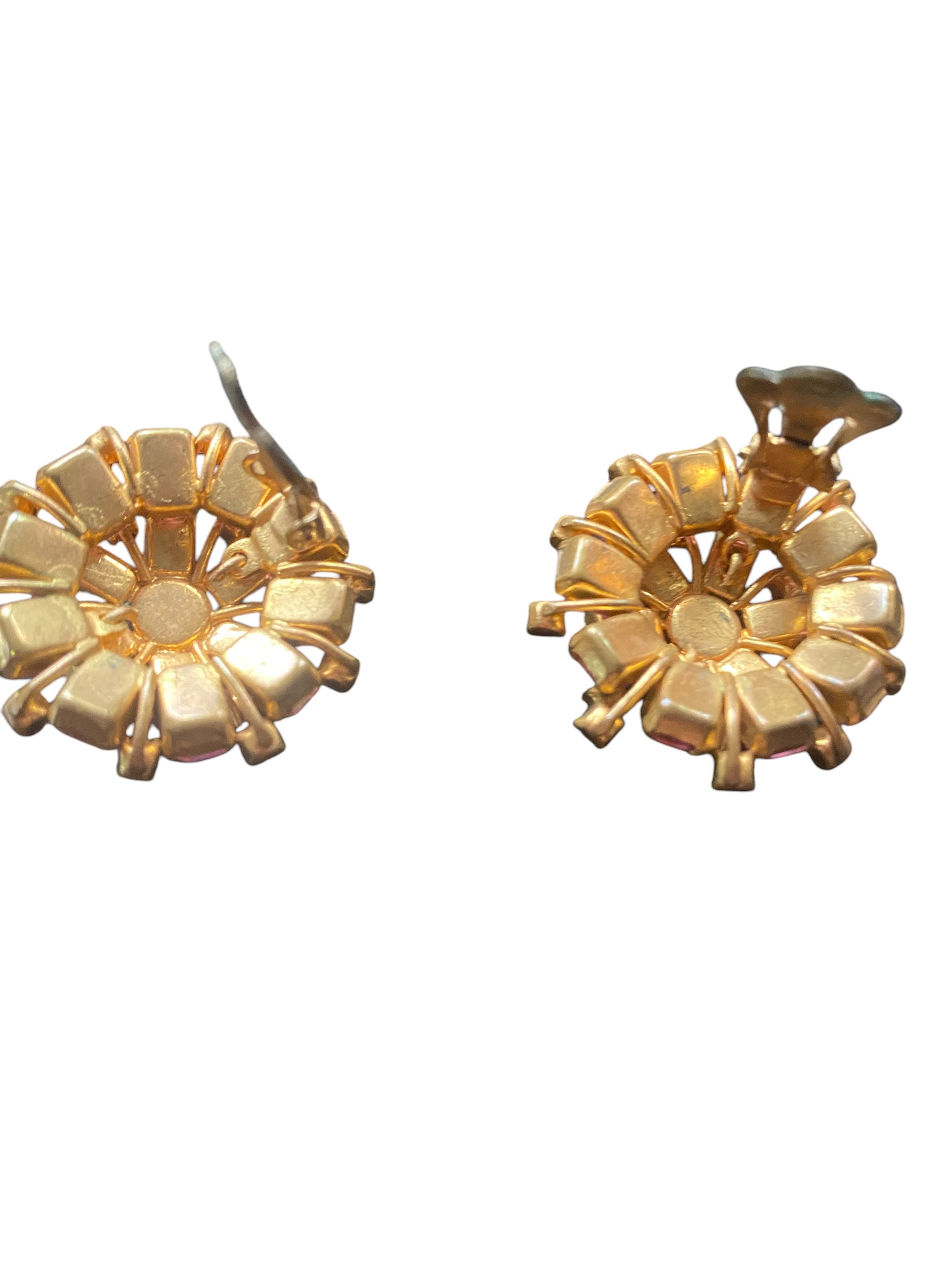 Vintage clip Pink AB Rhinestone Earrings