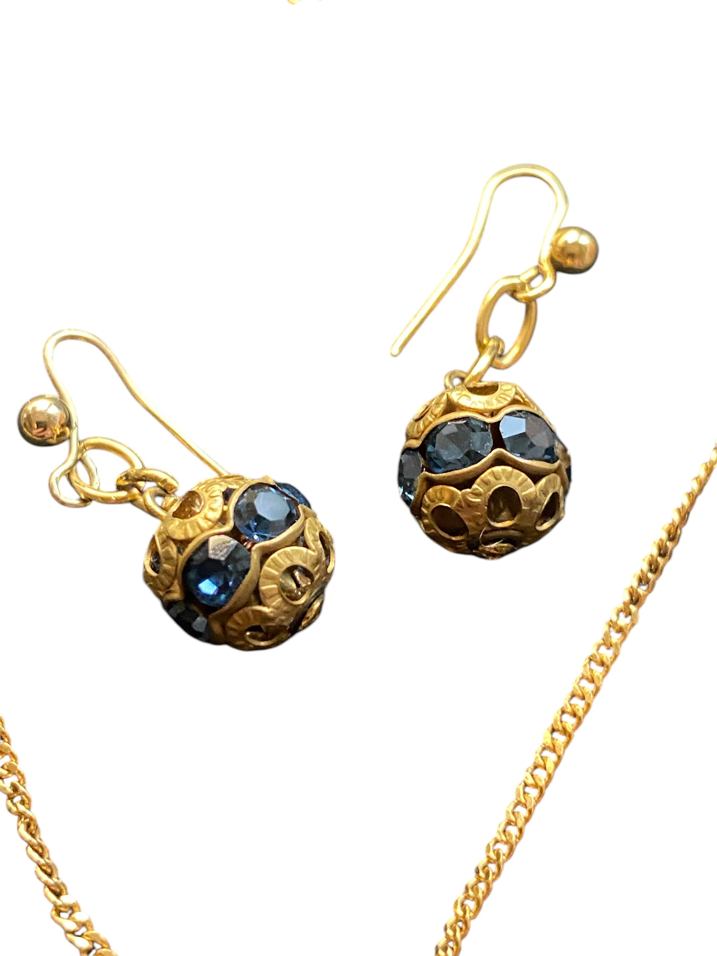 Vintage filigree blue ball EARINGS