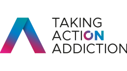 Logo with a stylized letter 'A' in blue and pink gradient, and the text 'Taking Action on Addiction'