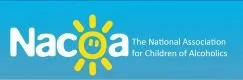Logo of the National Association for Children of Alcoholics (NACoA) with a yellow sun and text.