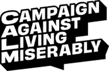 Text reading 'Campaign Against Living Miserably' on a black background with white letters.