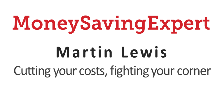 Logo for MoneySavingExpert with text 'Martin Lewis Cutting your costs, fighting your corner'.