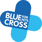 Blue cross logo with paw print design.