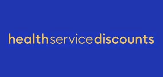 Blue background with the words 'health service discounts' in yellow and beige text.