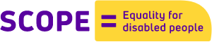 The word Judy in purple with a yellow highlight and the phrase 'Equality for disabled people' in purple on a yellow background.
