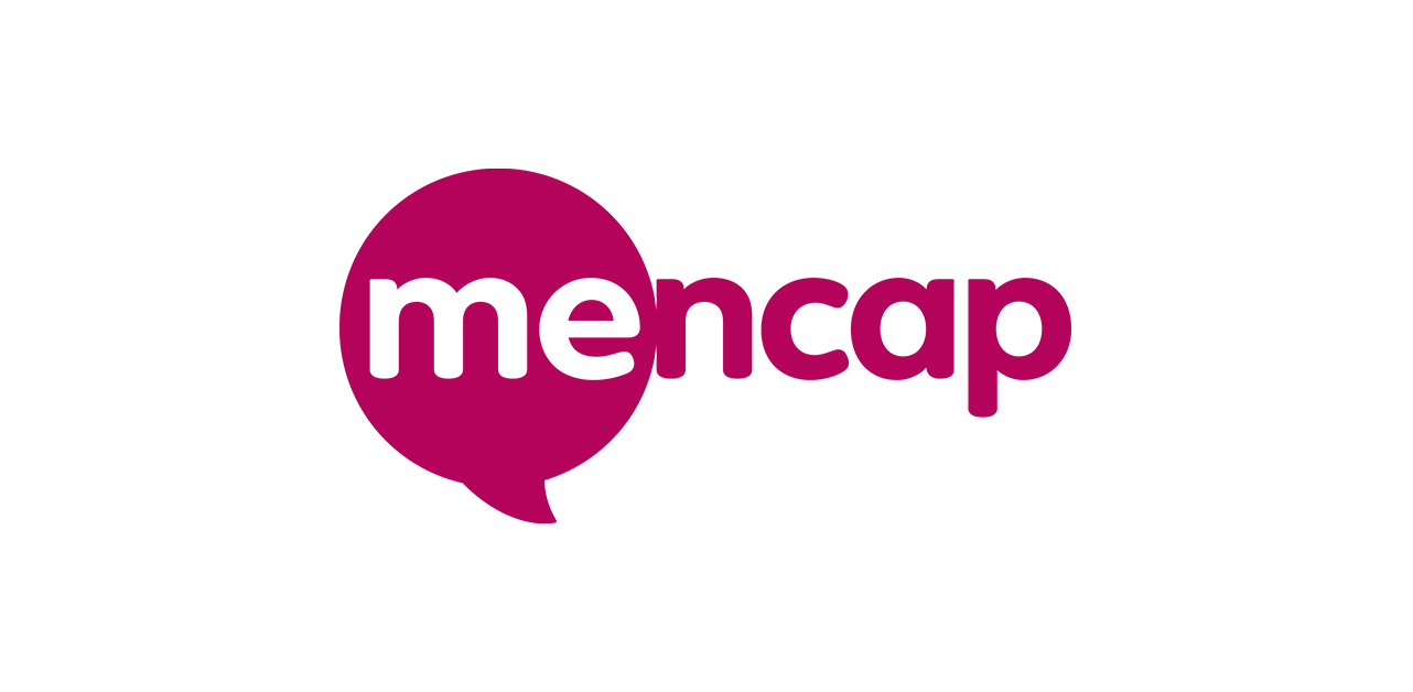 The Mencap logo featuring a dark pink speech bubble with the word "mencap" in white lowercase letters.