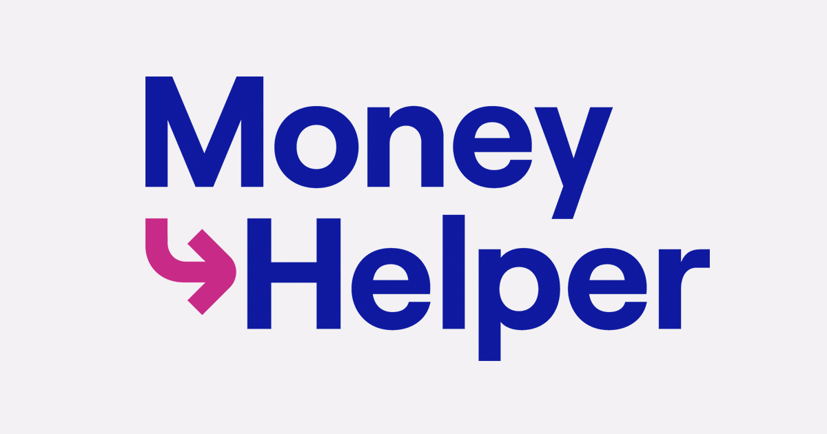 Text that reads 'Money Helper' with a pink arrow pointing to the left.