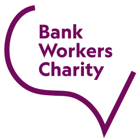 Logo of Bank Workers Charity with purple text and design elements.