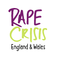 Logo for 'Rape Crisis England & Wales' with stylized text in purple, green, and black.