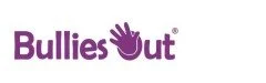 BulliesOut logo with purple text and a handprint symbol.