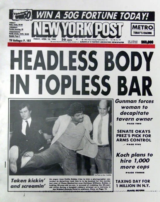 New York Post Headline: "Headless Body In Topless Bar"