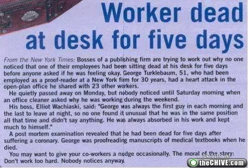 Worker Dead At Desk For Five Days