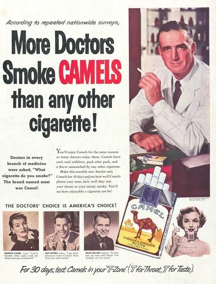 "More Doctors Smoke Camels Than Any Other Cigarette!" Vintage Print Ad
