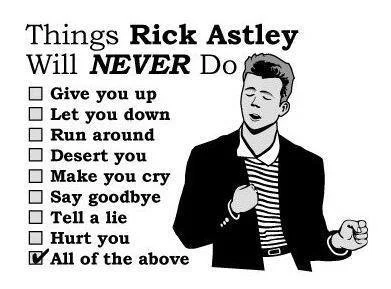 Things Rick Astley Will Never Do (Checklist)