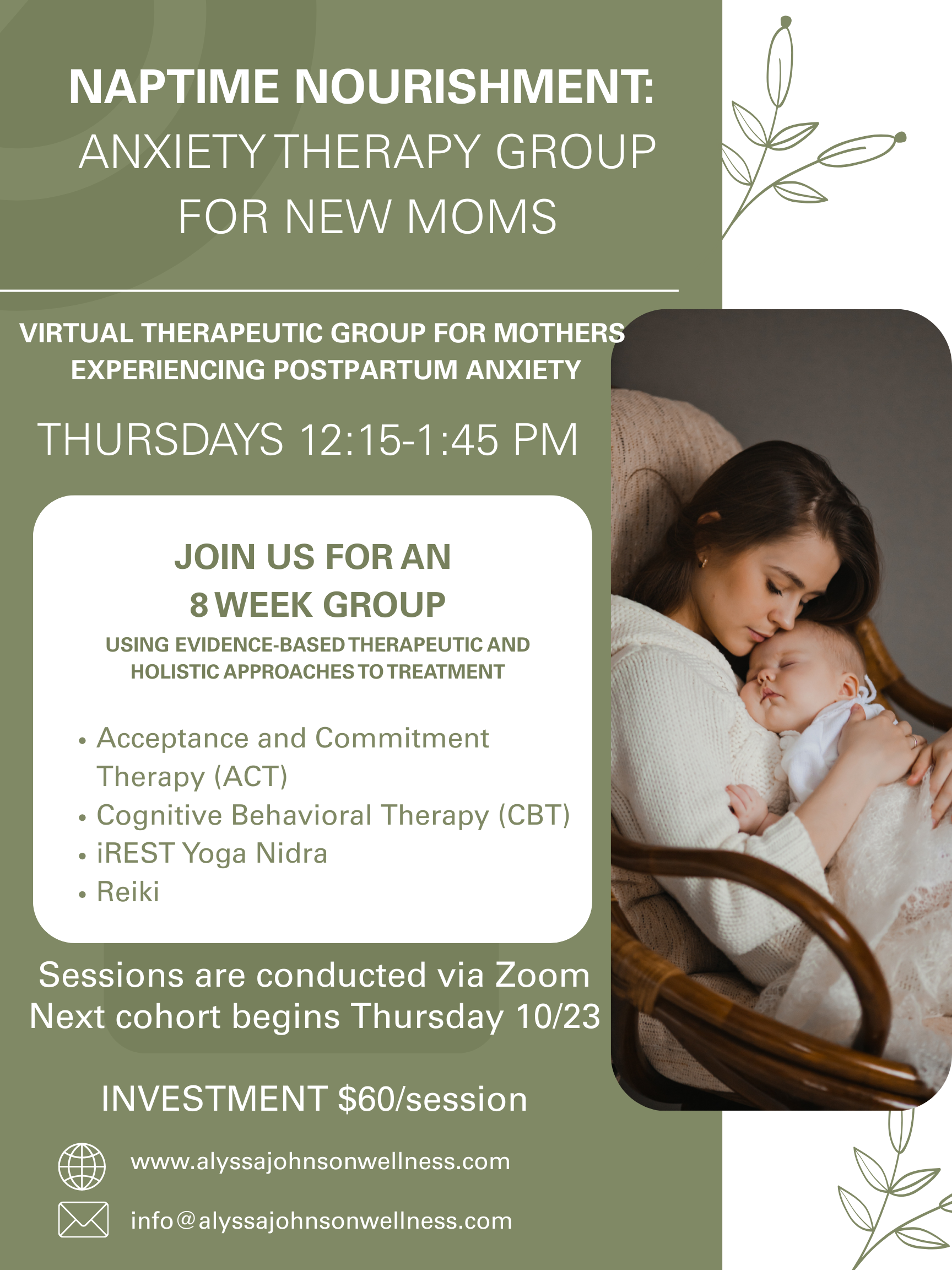 Naptime Nourishment: Anxiety therapy Group for New Moms