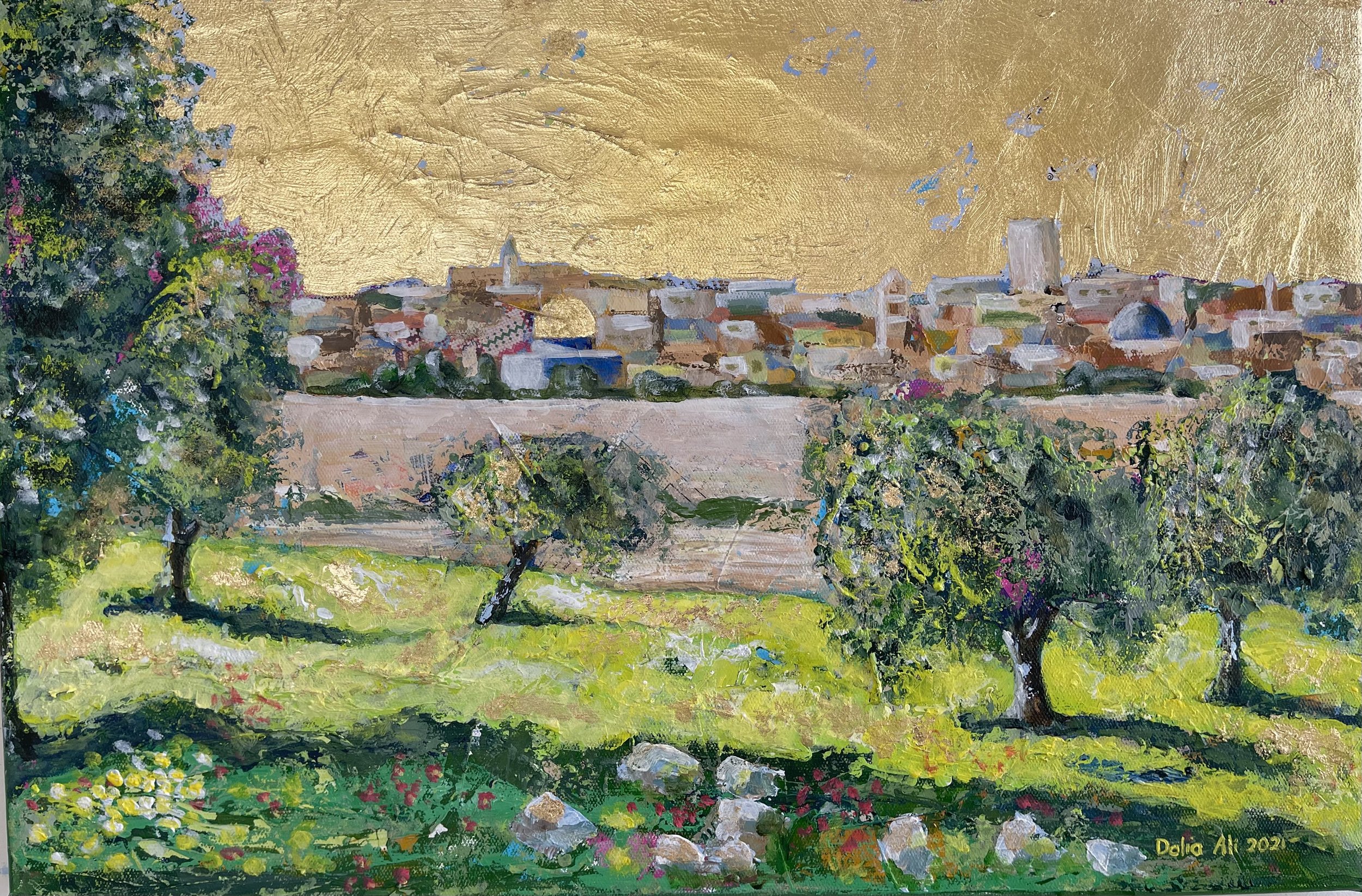 Golden Skies Jerusalem, Mixed media on canvas, 40x60cm, sold