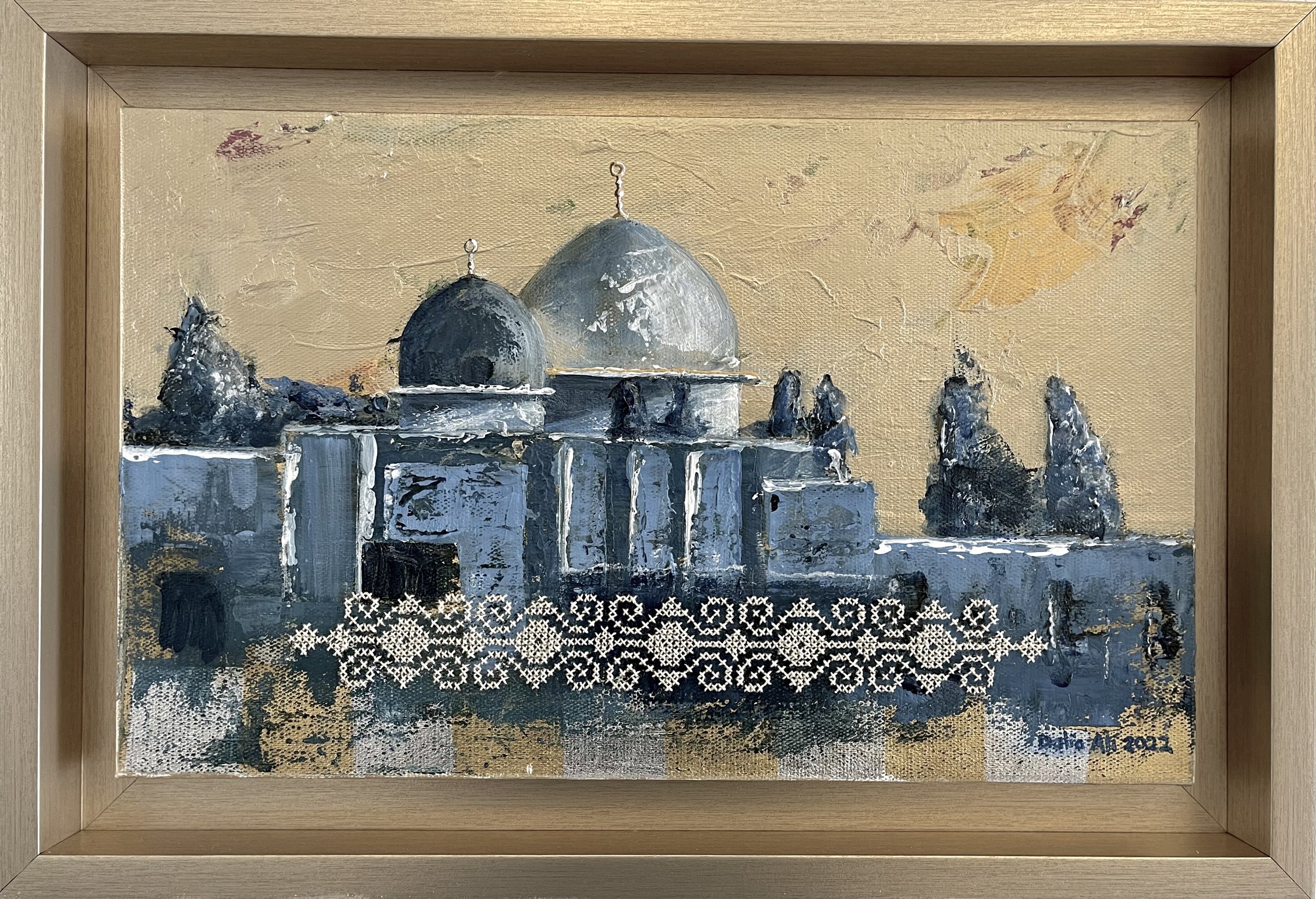 Mixed media and embroidery on canvas, 25x40cm, sold