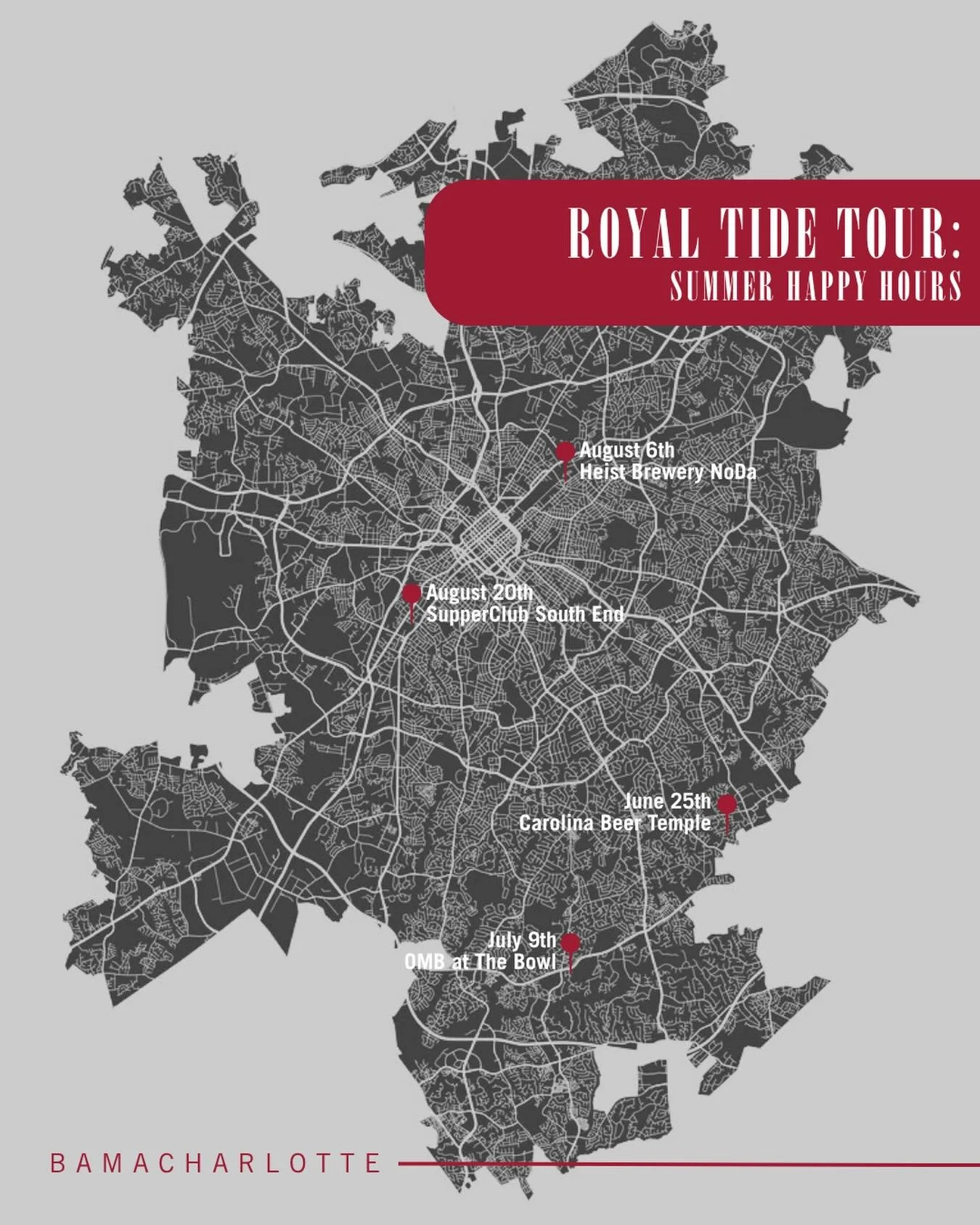 The Royal Tide Tour summer happy hour series is here! Join us across the Queen City to meet fellow alumni and fans. We&rsquo;re kicking things off in Matthews at @carolinabeertemple on June 25th from 6-8pm.

June 25 | Matthews | Carolina Beer Temple
