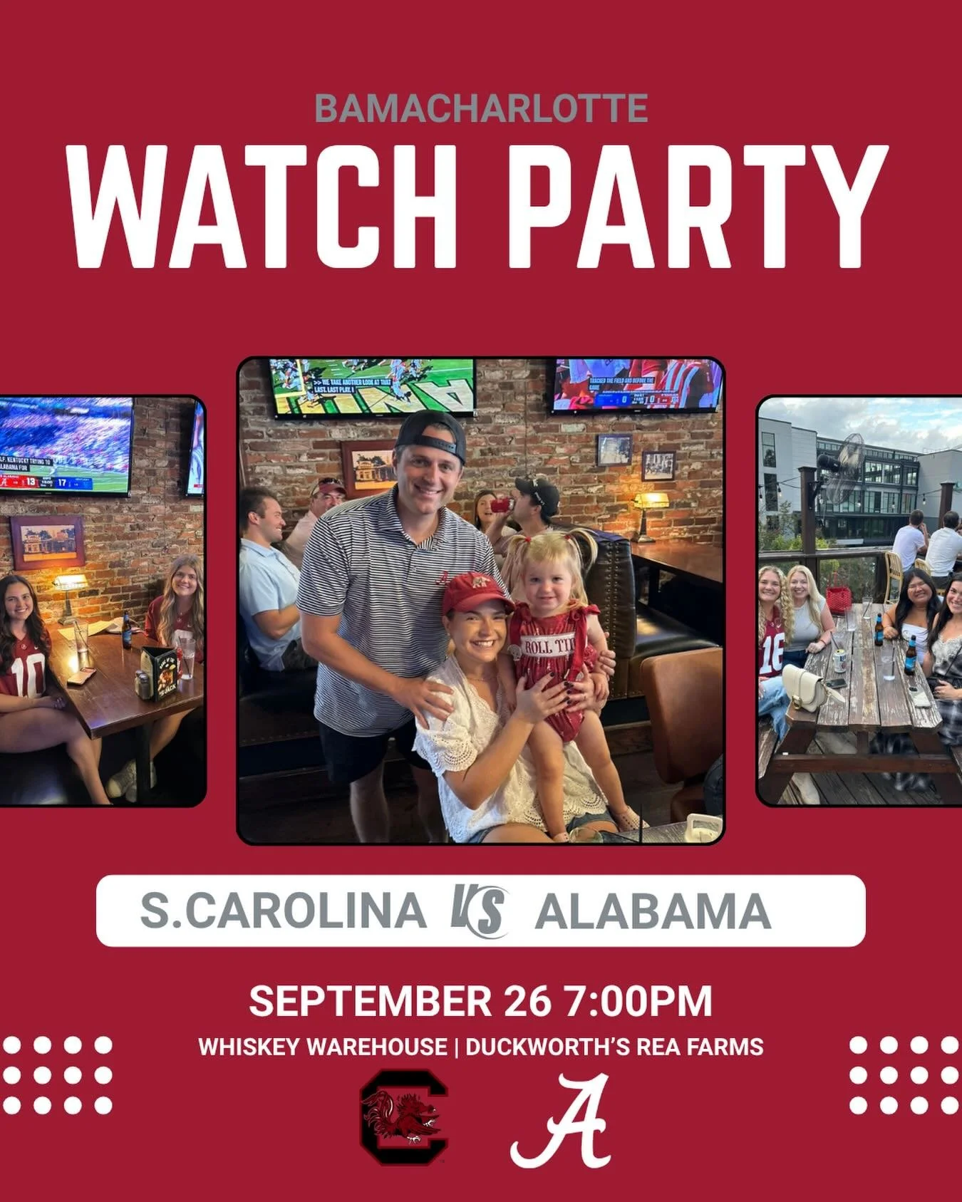 🐔 WHO&rsquo;S CHICKEN NOW? 🏈

Join us this Saturday @whiskeywarehouseclt or @duckworthsnc as the Tide takes on the Gamecocks at 7pm!

🎟️ GET YOUR RAFFLE TICKETS FOR A&amp;M, CHATTANOOGA &amp; AUBURN 🔗 link in bio!