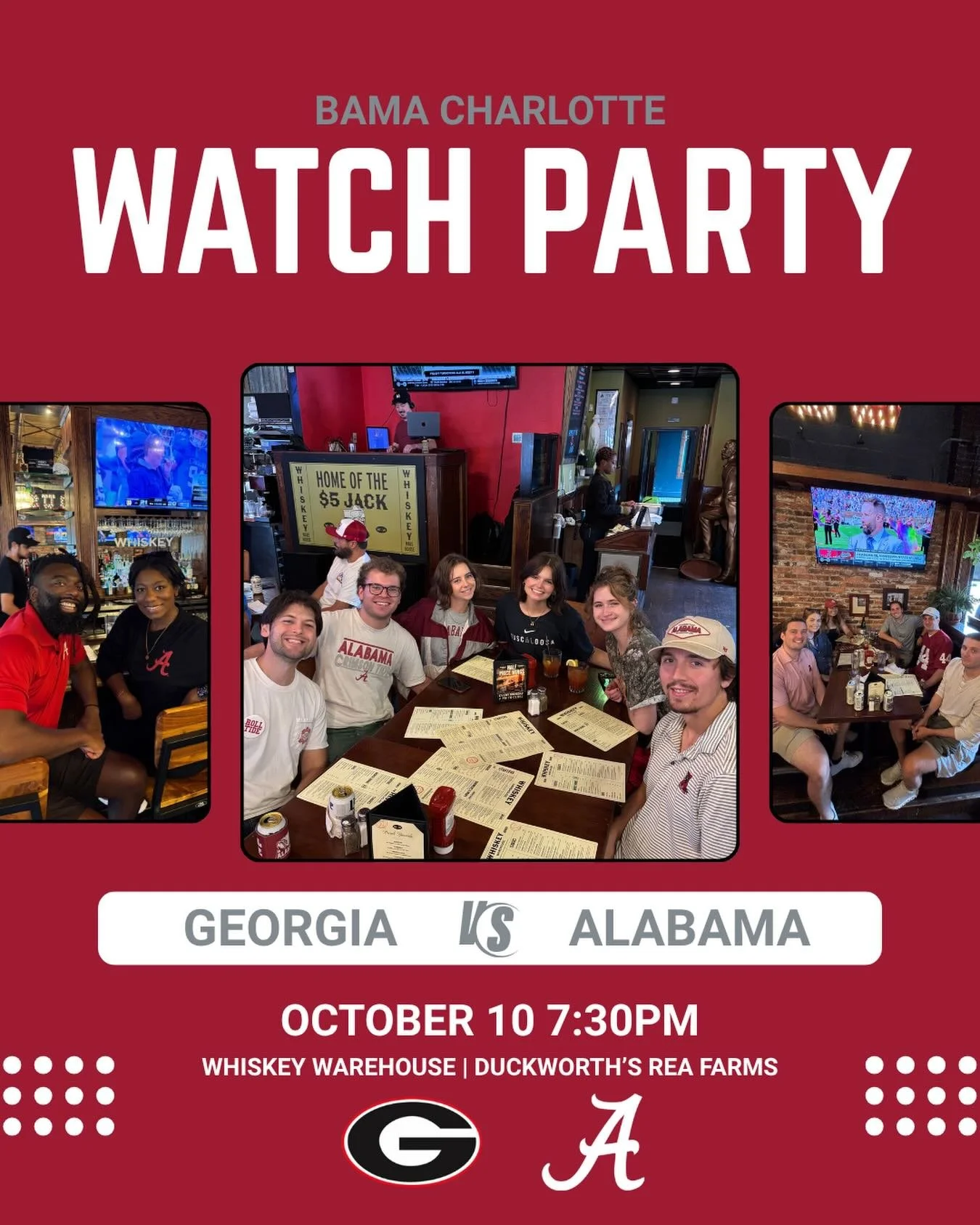 🐶 GO TEACH THE BULLDOGS TO BEHAVE 🏈

Join us this Saturday @whiskeywarehouseclt or @duckworthsnc as the Tide takes on the Bulldogs at 7:30pm!

🎟️ GET YOUR RAFFLE TICKETS FOR CHATTANOOGA &amp; AUBURN 🔗 link in bio!