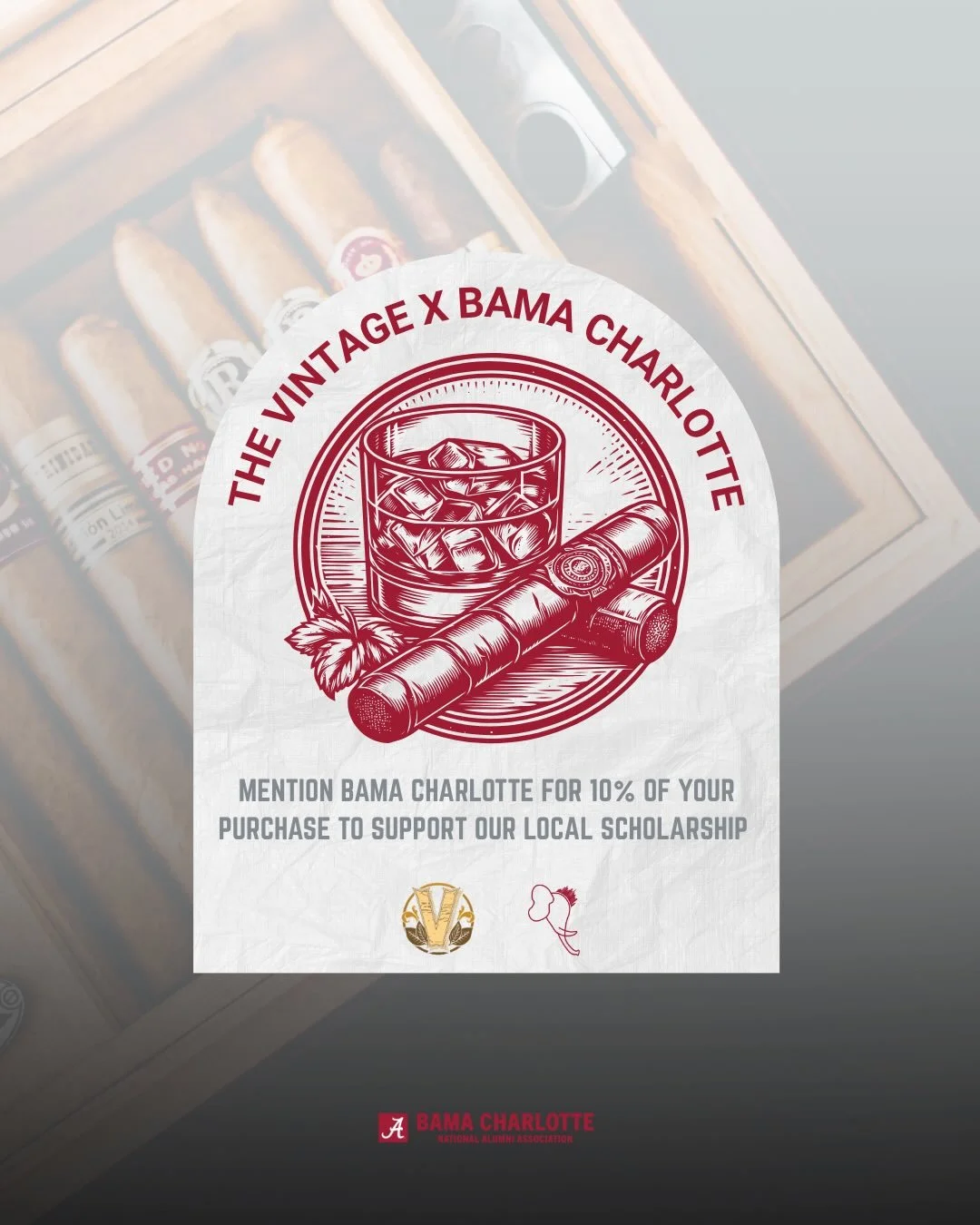 🟠 SMOKE &rsquo;EM IF YOU GOT &rsquo;EM 🏈

This week we&rsquo;re partnering with&nbsp;@thevintageclt, a private membership lounge owned by a fellow Bama grad,&nbsp;for all your Tennessee game cigar needs!

🥃 October 11-17: Mention Bama Charlotte at