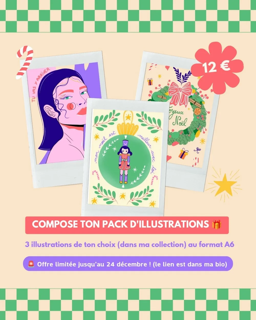 Tadaaamm, l'offre de No&euml;l est l&agrave; ! 🎄🥳 Avec Morgane de Yuna Illustration, on a d&eacute;cid&eacute; de te proposer une offre de No&euml;l sous forme de pack d'illustrations !

👉 Compose ton pack de No&euml;l : 3 illustrations de ton cho
