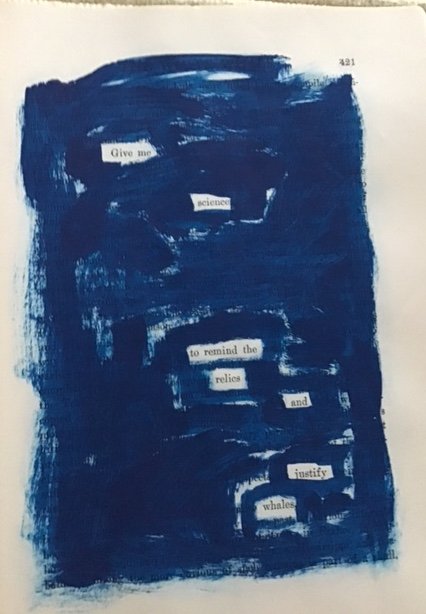 Blue paint on a page of Moby-Dick creates a new text.