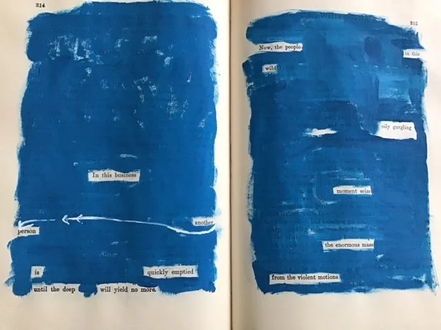 Blue paint obscures most of the words so that the erasure text in the description remains.