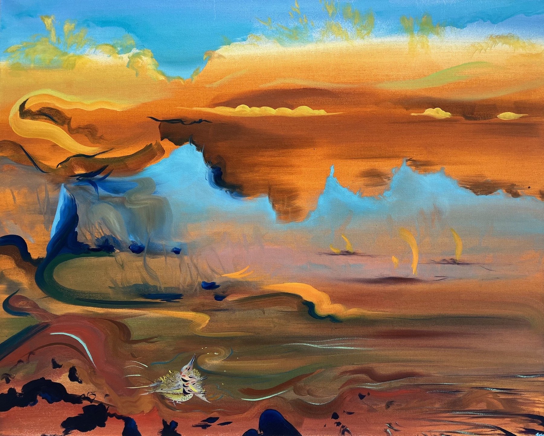 Flicker in Desert Pond | Oil on canvas | 24" x 36" | 2025