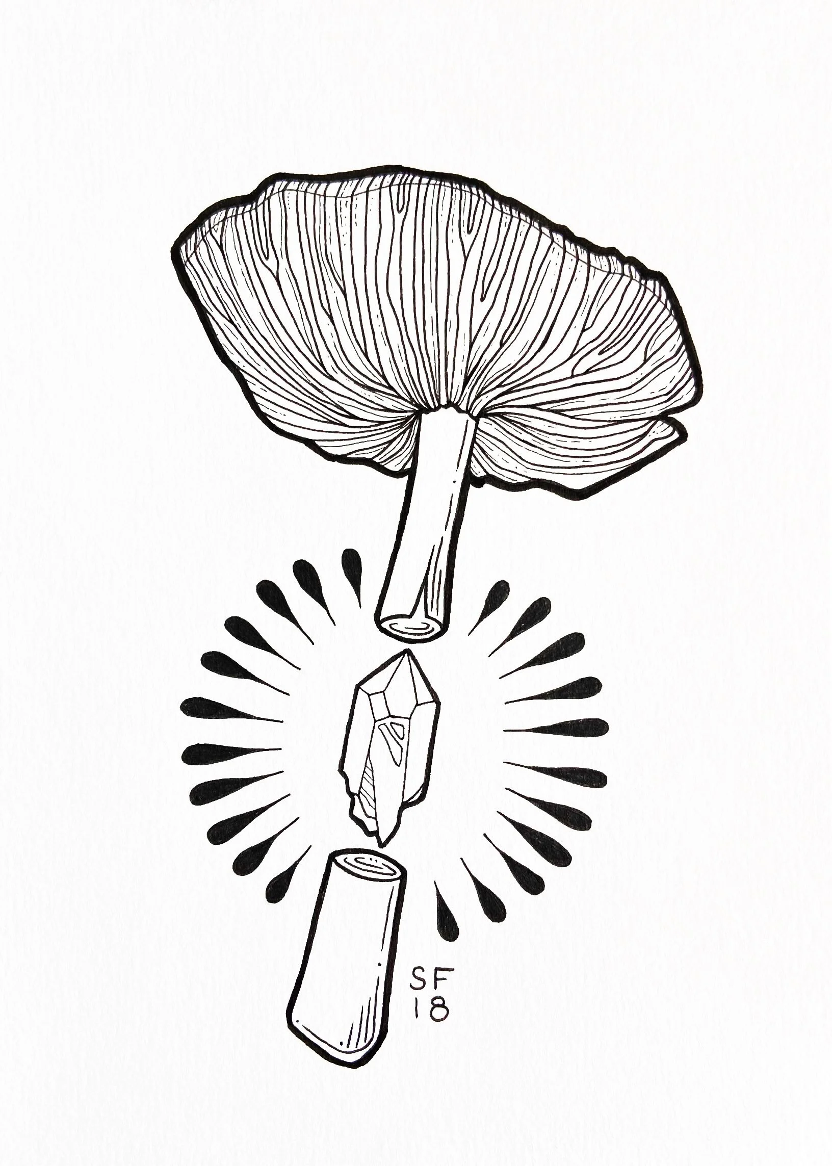 wine cap & quartz - pen - 5" x 7"