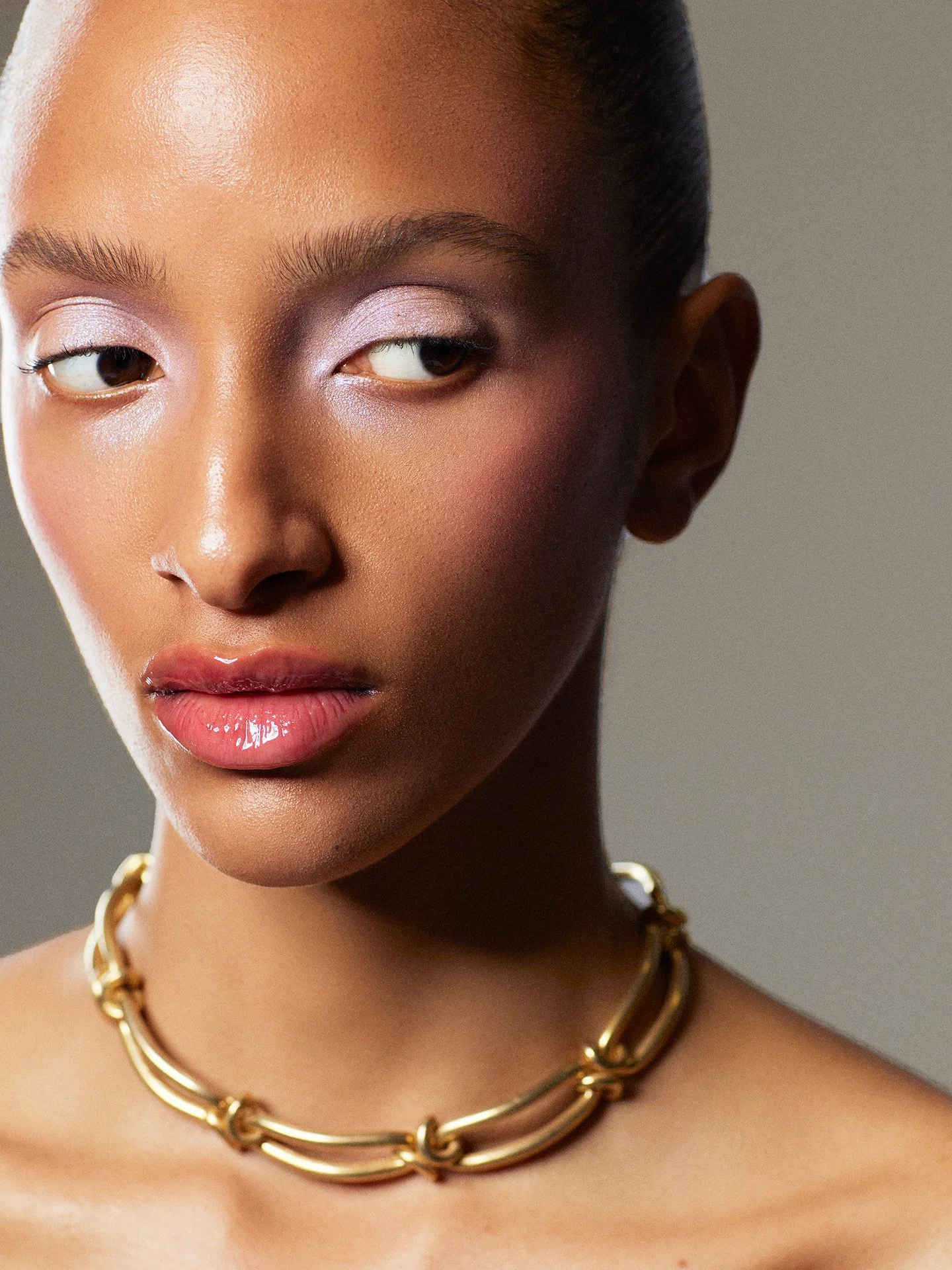 Gold necklace jewelry beauty editorial by a beauty photographer based in London