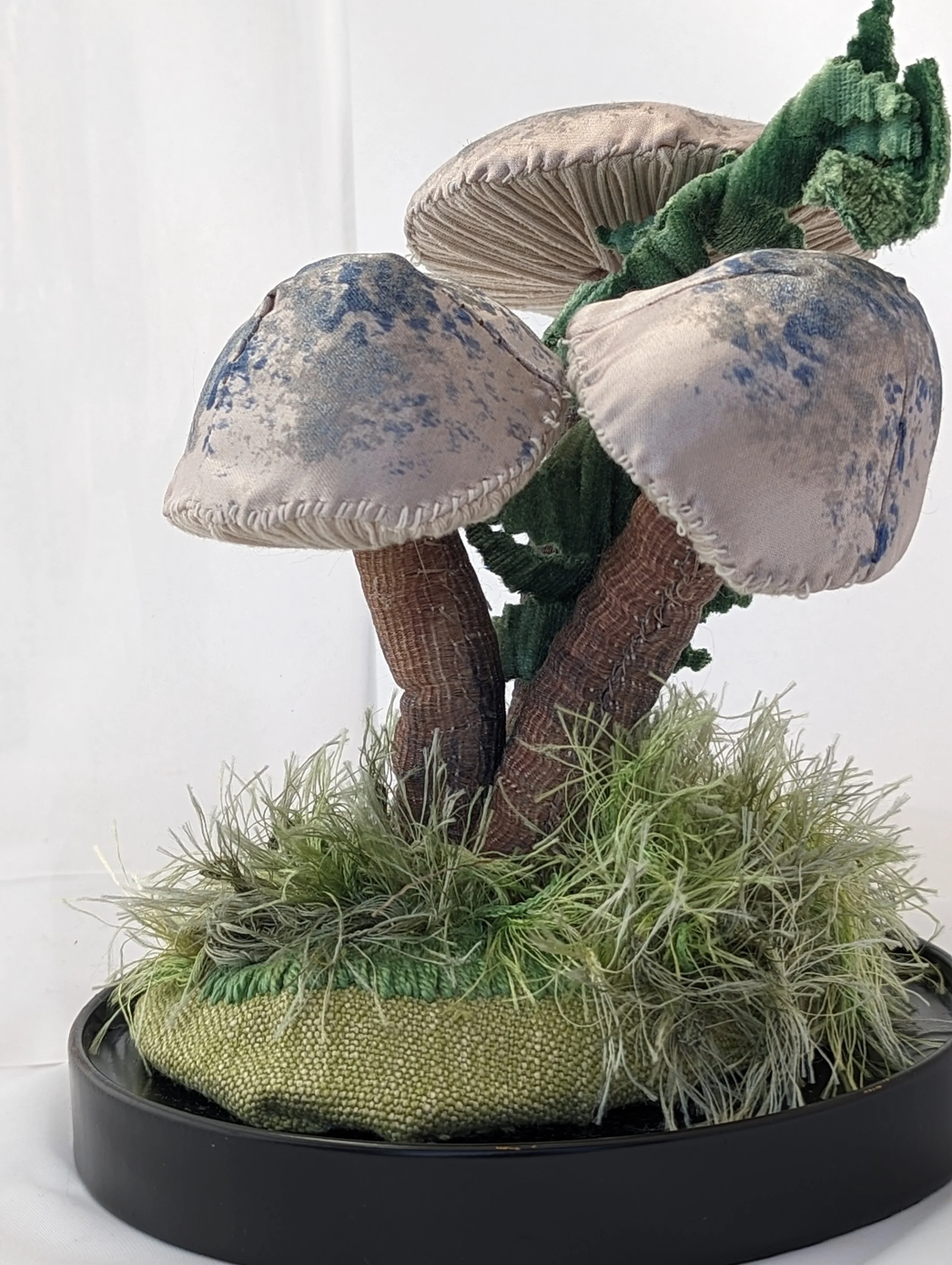 Whimsical Mushroom Terrarium - Hand-Stitched Fiber Art