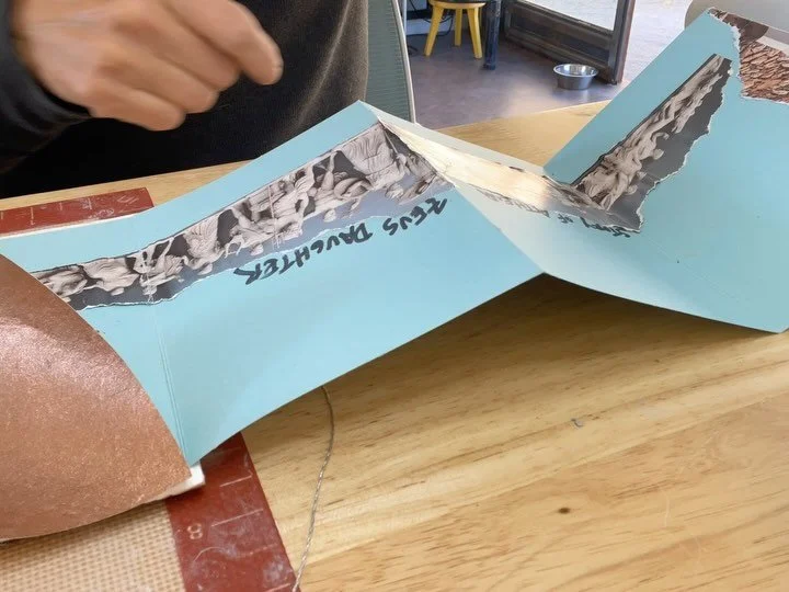 Creating Art plays out in my life in different ways and collage has always been a common thread.  Recently returned from an amazing  3 week trip to Greece! 
I brought this book along the way and gathered clippings, photos, tickets and anything that c