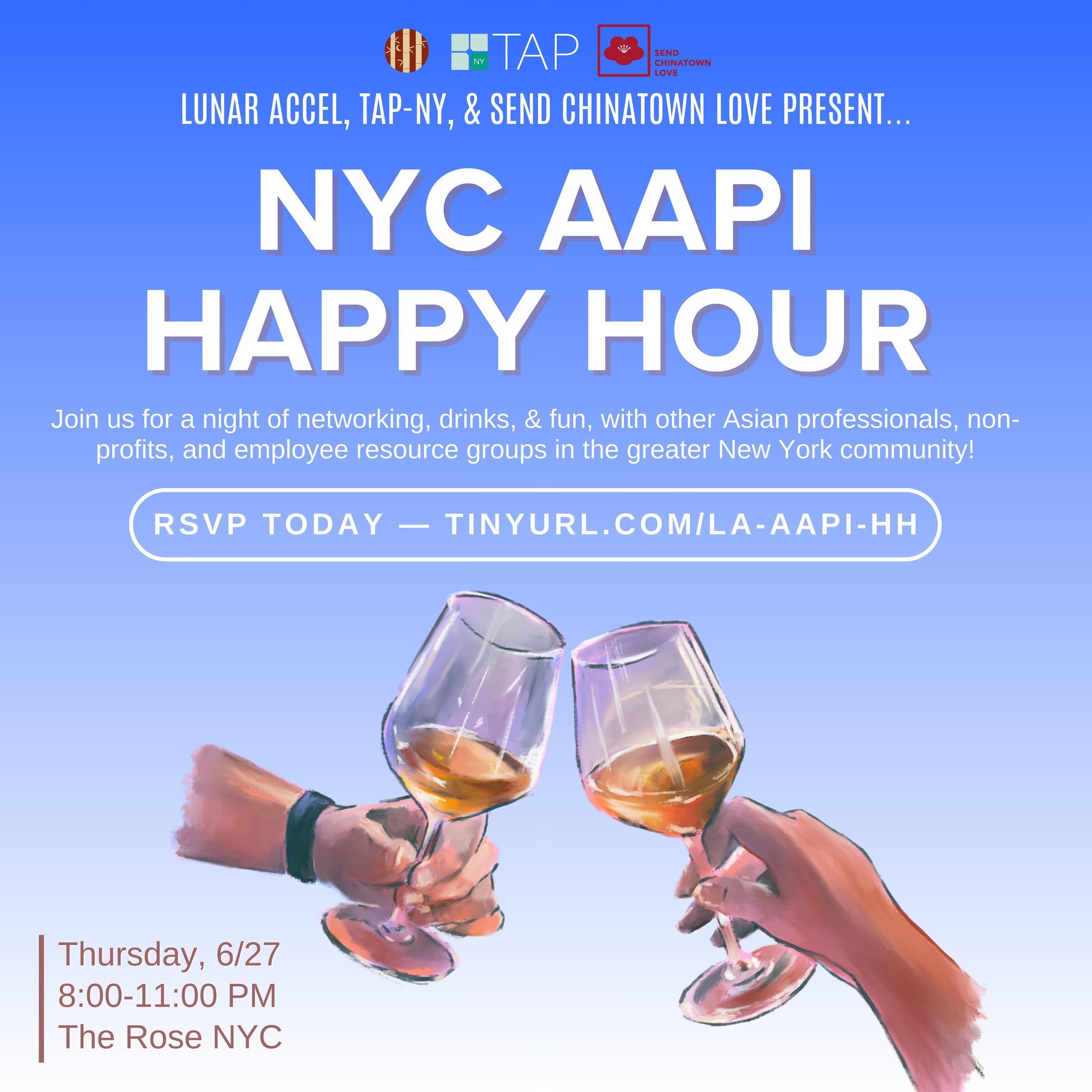 Join us for our first event of the summer 24 season &mdash; a NYC AAPI HH with our friends at @tapny &amp; @sendchinatownlove next Thursday, June 27 from 8-11 PM 🥂🏝️🤝

RSVP today with the link in our bio, we hope to see you there @therosenyc! 👋