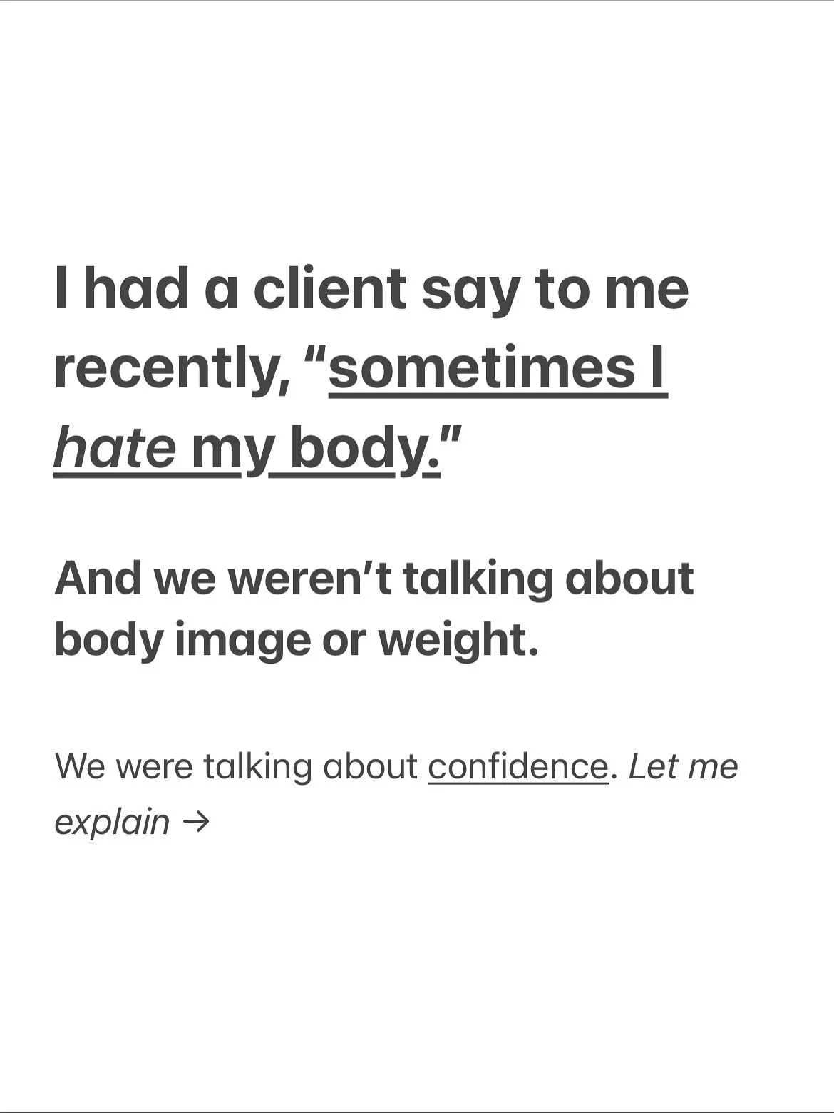 Here&rsquo;s what no one is talking about when it comes to confidence: 

When you&rsquo;re highly sensitive, every little sensation in the body turns into a big one. 

Even though you &ldquo;logically&rdquo; know you&rsquo;re okay, your body reacts a